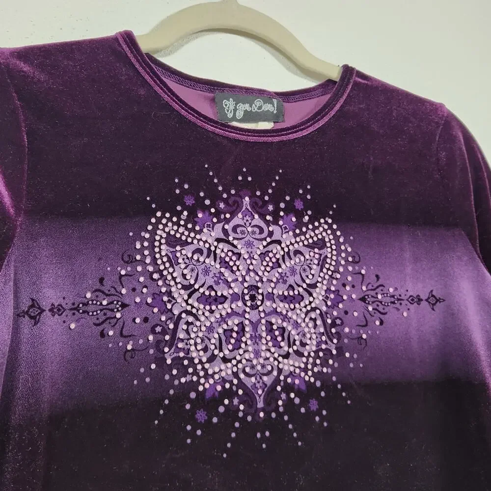 Vintage y2k If you Dare Youth Crushed Velvet Butterfly Boho Hippie Shirt